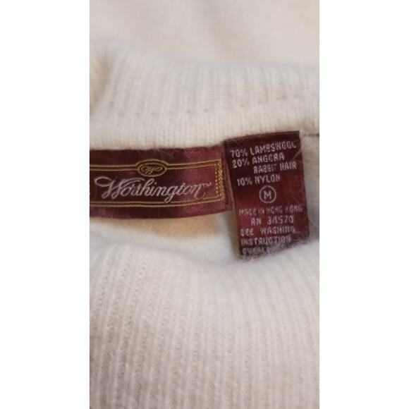 Worthington Turtleneck M Lambswool Angora Embellished Long Sleeve Sweater Ivory - Picture 2 of 5